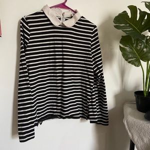 Striped Long Sleeve Shirt with Peter Pan Collar